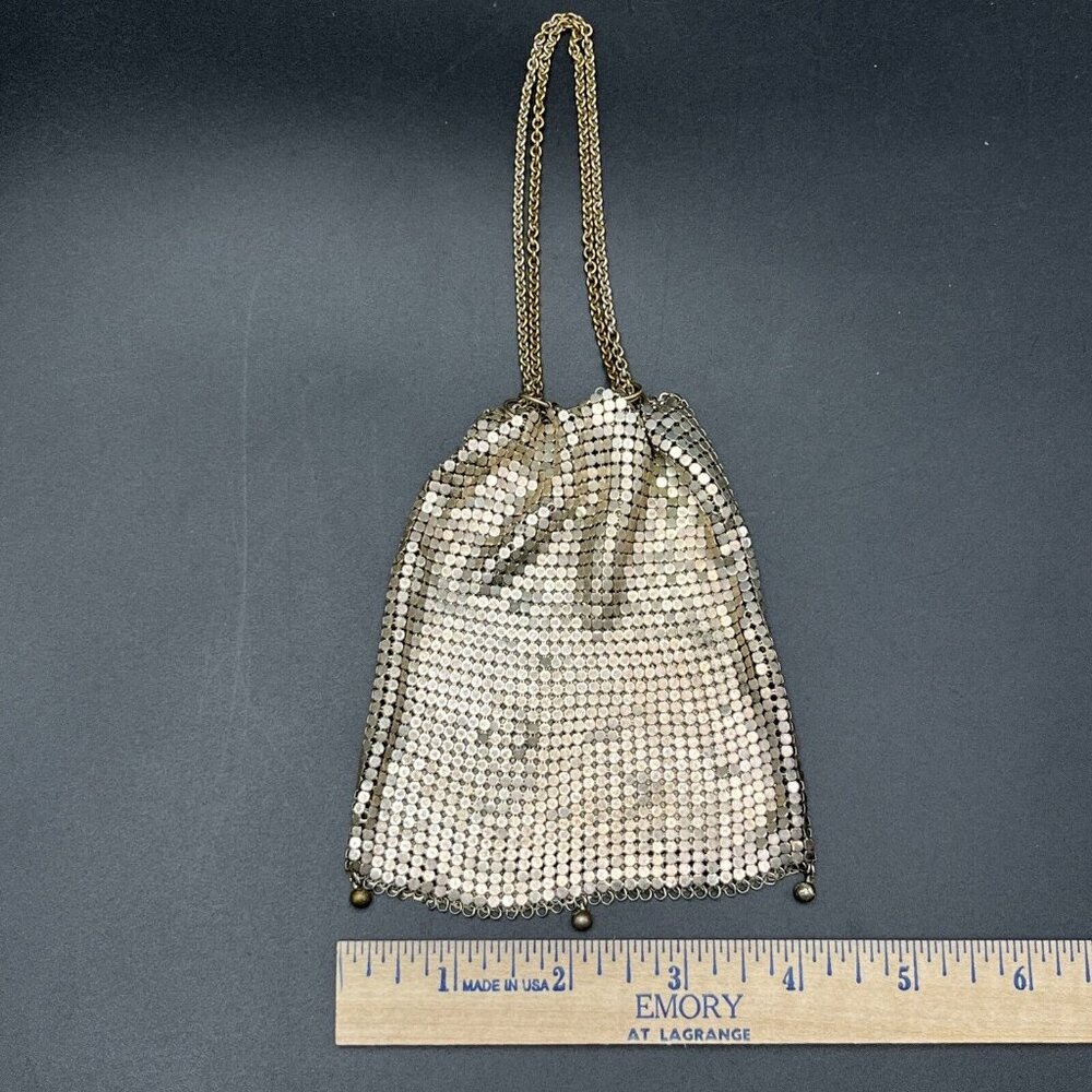 Silver Metal Mesh Small Wristlet Drawstring Chain Closure Purse Clutch Handbag - Picture 5 of 7